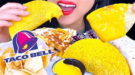 ASMR TACO BELL CHEESY CRUNCHY TACOS BURRITO QUESADILLA CHIPS