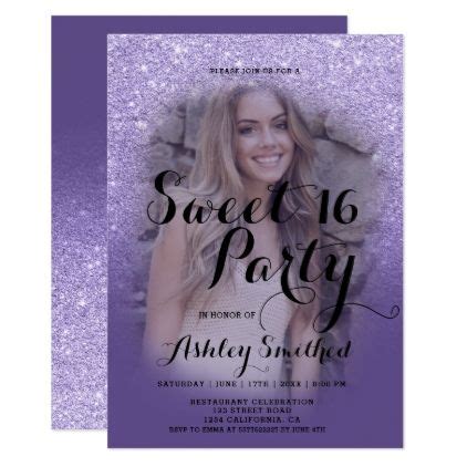 A Purple And Green Glitter Sweet Birthday Party Card