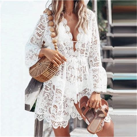 Amazon White Crochet Bikini Cover Up With Fringe Trim Women Sexy