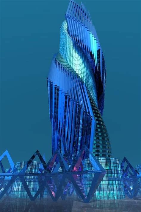 An Artistic Rendering Of A Futuristic Building In Blue And Purple