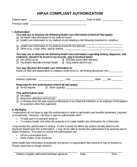 Free Sample Hipaa Authorization Forms In Pdf Ms Word