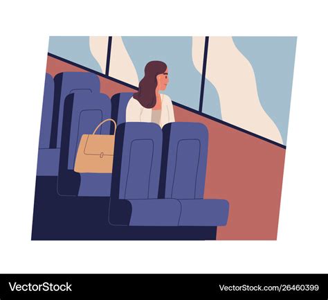 Young Woman Sitting In Bus Looking Out Window Vector Image