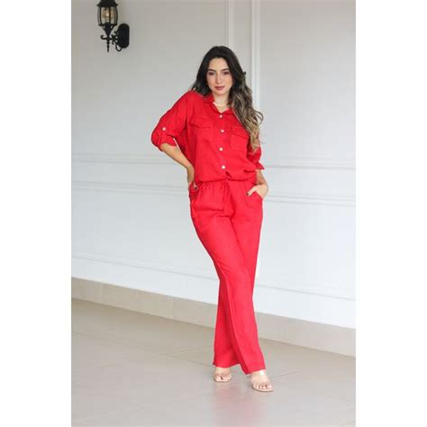 Conjunto Ernane Linho Italiano Vermelho Loja Linho Italiano