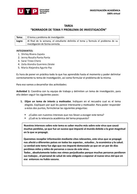 S2 Tarea Borrador del tema y problema de investigación TAREA