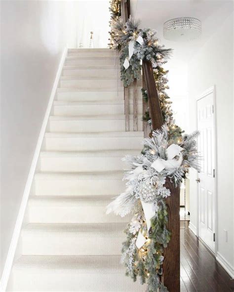 Christmas Staircase Garland With Flocked Branches Soul Lane