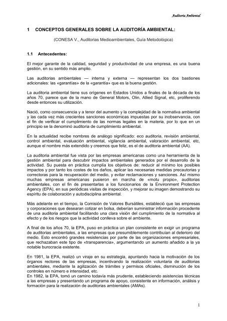 1 Conceptos Generales Sobre La AuditorÍa Ambiental 1