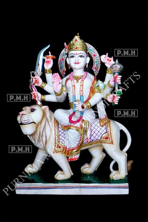 Multicolor Painted Marble Goddess Durga Statue For Worship Size