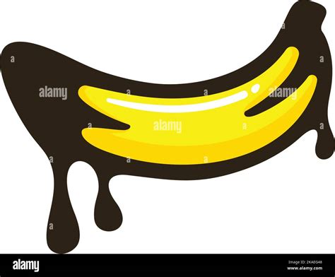 The Cartoon Banana With Dripping Chocolate Cream Isolated On White