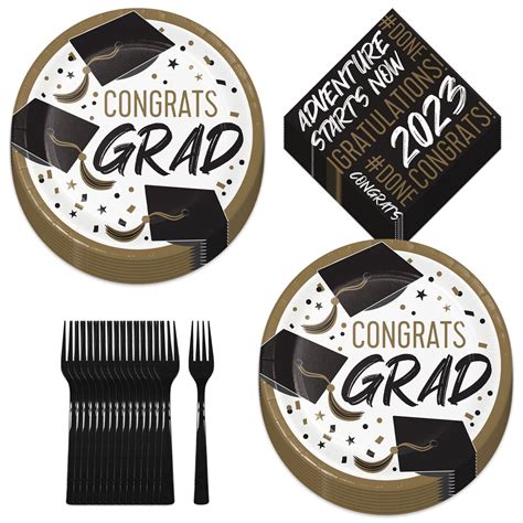 Graduation Party Golden Grad Black White Gold Paper Dinner Plates