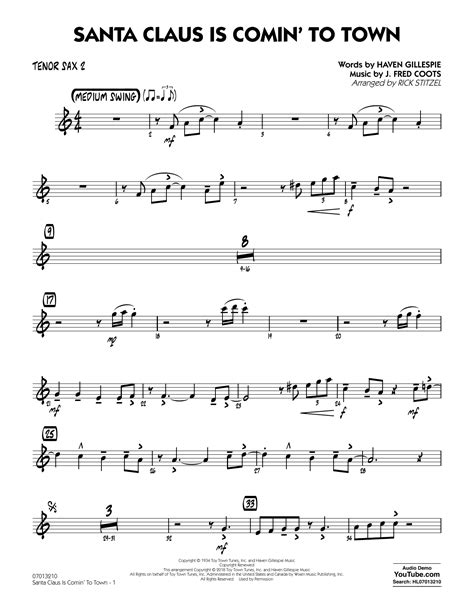 Santa Claus Is Comin To Town Tenor Sax 2 By Rick Stitzel Sheet Music For Jazz Ensemble At