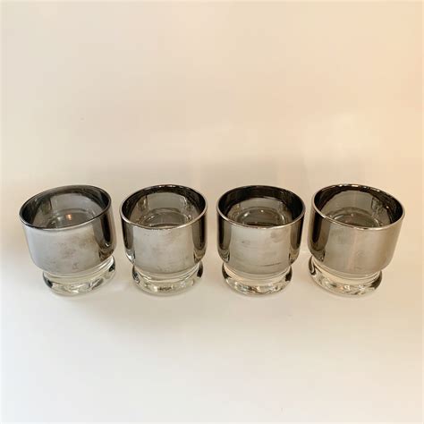 Vintage Set Of 4 Silver Mercury Glasses Rocks Old Fashioned Etsy