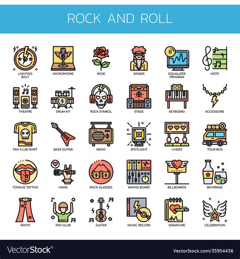 Rock And Roll Thin Line Pixel Perfect Icons Vector Image