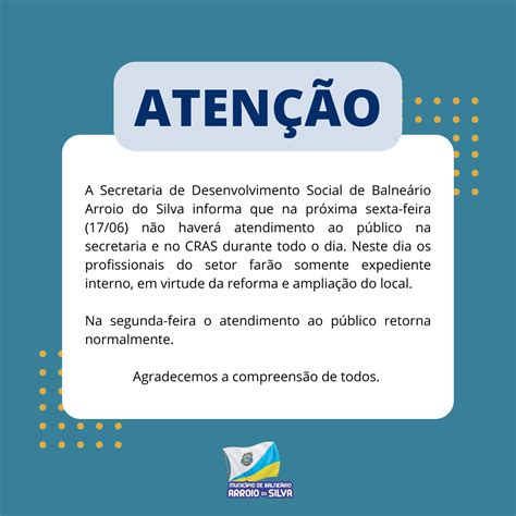 Secretaria De Desenvolvimento Social E Cras Não Terão Atendimento Ao