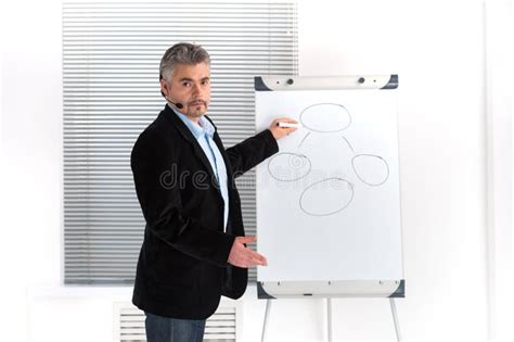 Portrait Of Businessman Pointing To Picture On Whiteboard Stock Photo