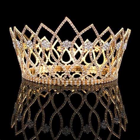 4 2 Inch Tall Large Gold Tone Bridal Clear Rhinestone Tiaras For