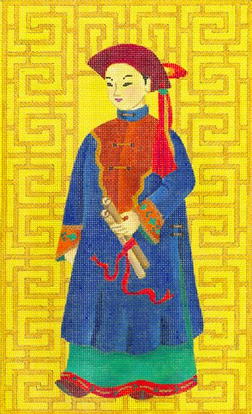 Needlepointus Chinese Man With Scroll Hand Painted Needlepoint