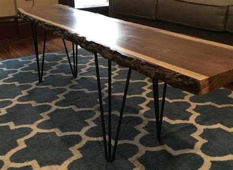 Live edge coffee table with hairpin legs | Live edge coffee table, Coffee table, Contemporary rug