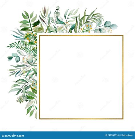 Watercolor Botanical Green Leaves Frame Illustration Stock Illustration Illustration Of