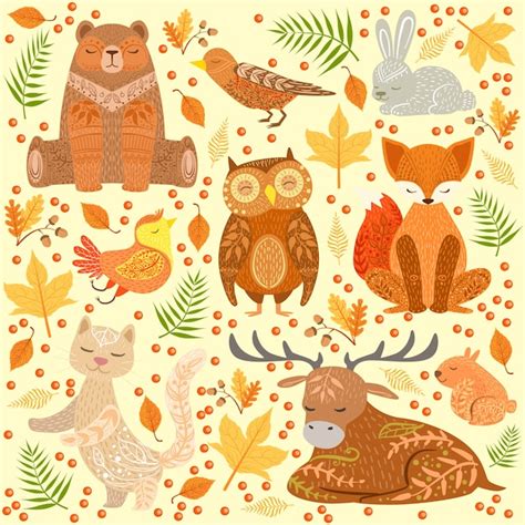 Premium Vector Forest Animals Covered In Ornamental Patterns Illustration