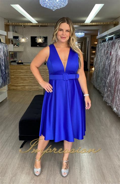 Vestido De Festa Midi Plus Size Azul Royal Impression Modas