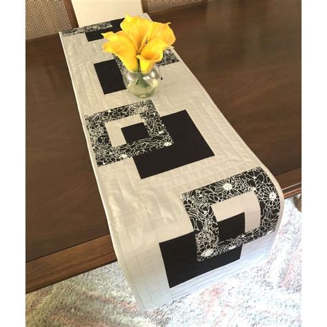 Modern Quilted Table Runner X Black White Grey Wallhanging