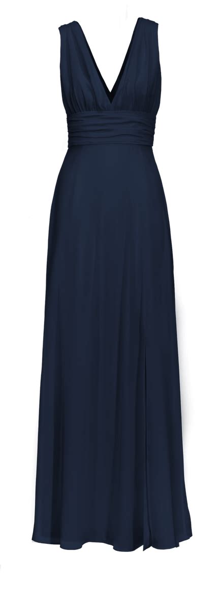 Navy Blue Deep V Neck Empire Long Dress Sumissura