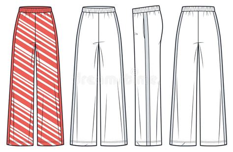 Wide Leg Pants Fashion Flat Technical Drawing Template Striped Design Jogger Pants Technical