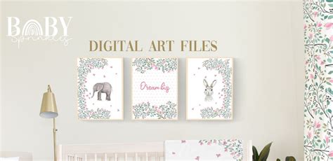 Floral Elephant Wall Art Set Of Digital Files Floral Nursery Wall