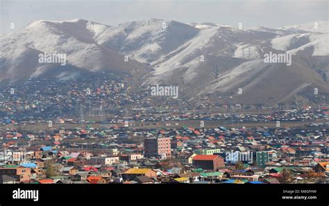 Ulaanbaatar skyline seen covered in smog. Extreme winter temperatures ...