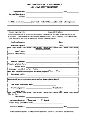 Fillable Online Centerisd Sick Leave Bank Request Form Centerisdorg