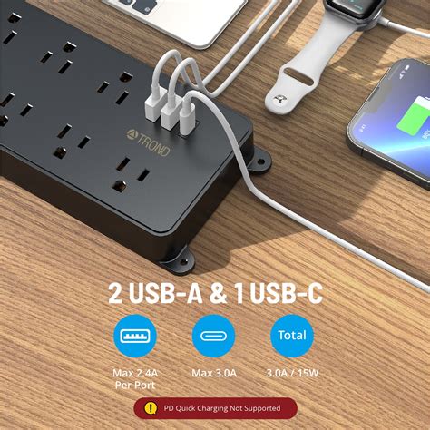 TROND 2 Prong Power Strip, 2 Prong to 3 Prong Adapter with 7 Widely-Sp