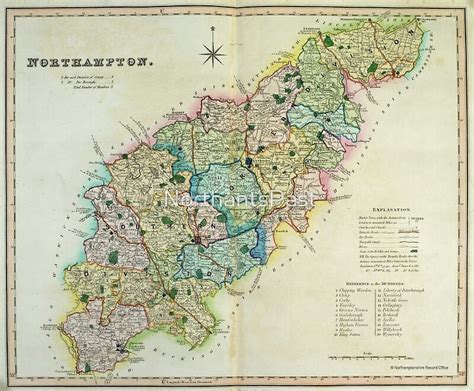 "Old Colour Map of Northamptonshire" Photographic Prints by ...