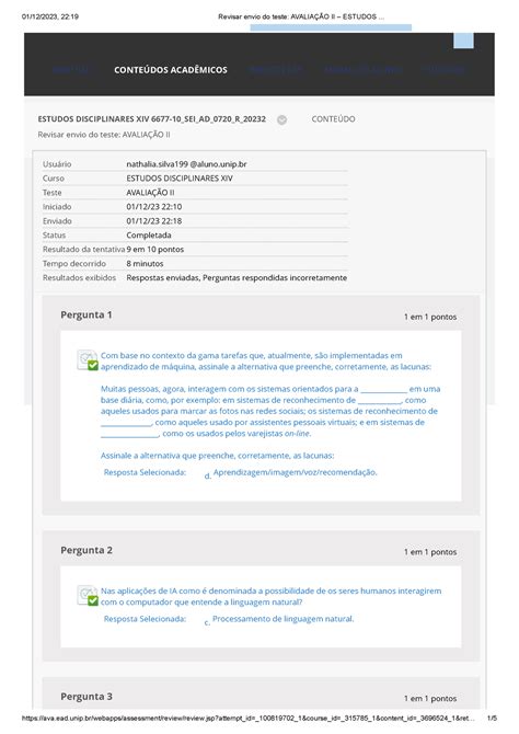 Avalia O Ii Estudos Xiv Revisar Envio Do Teste Avalia O Ii