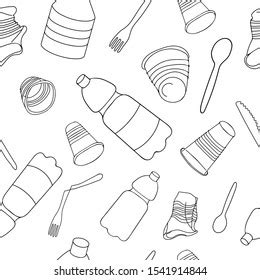 Ocean Pollution Seamless Pattern Vector Illustration Hand Drawn Doodle