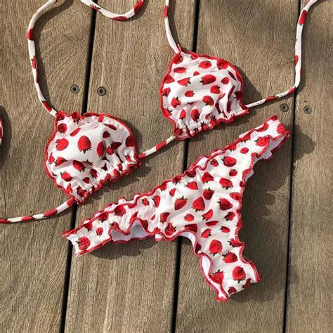 Sexy Brazilian Bikini Set Women Strawberry Triangle Bikinis Push Up