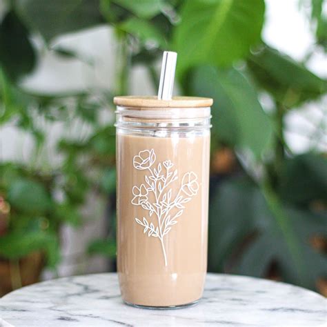 Floral Mason Jar Iced Coffee Cup Glass Coffee Cup Iced Etsy