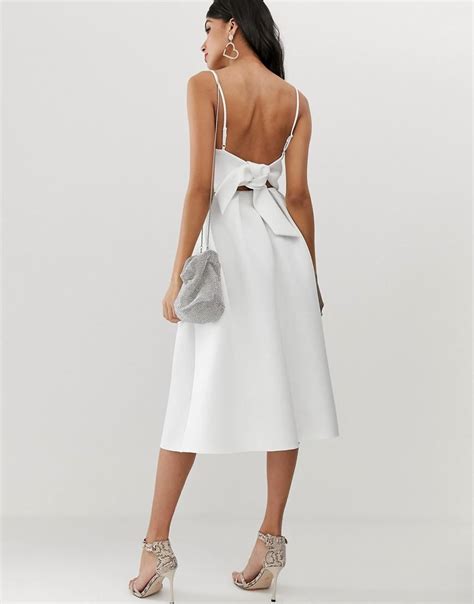 Asos Asos Design Tall Bow Back Midi Prom Dress In White Lyst