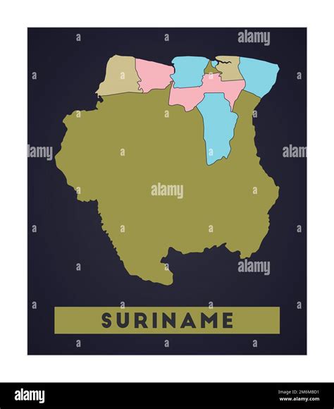 Suriname Map Country Poster With Regions Shape Of Suriname With