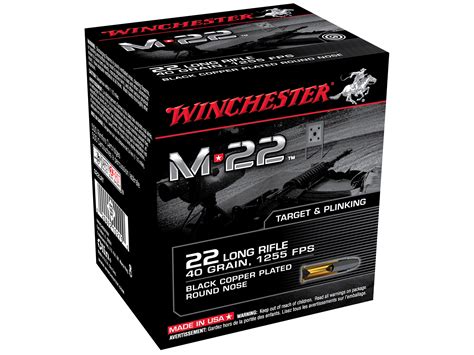 Winchester M-22 22LR Ammunition 40 Grain Black Copper Plated LRN – 500 round Bulk Pack ...