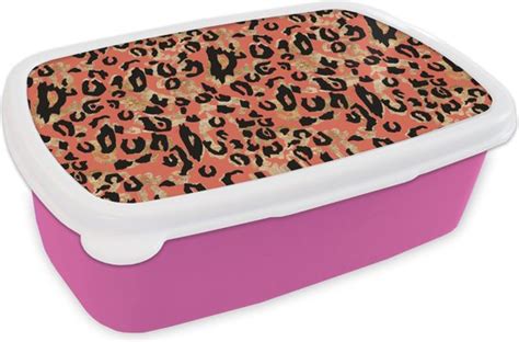 Broodtrommel Roze Lunchbox Brooddoos Panterprint Patronen