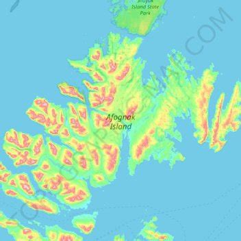 Afognak Island topographic map, elevation, relief