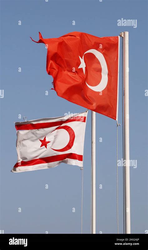 Turkish And Northern Cypriot Flags Side By Side Famagusta Gazimagusa