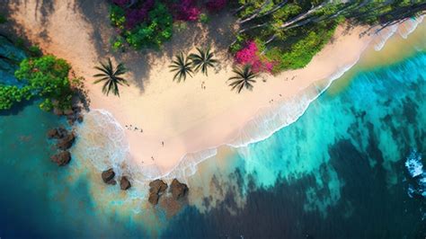 Overhead View of Hawaiian Beach Aerial Image Tropical Paradise Ocean ...