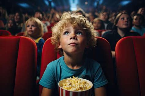 Premium Ai Image A Young Boy Gazes At A Tub Of Popcorn In A Dimly Lit