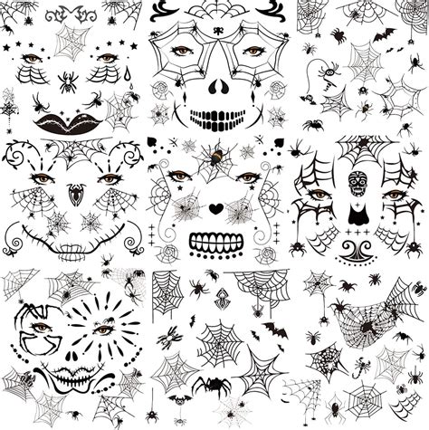 Howaf Halloween Tatuajes Temporales De Cara 10 Hojas Halloween Araña