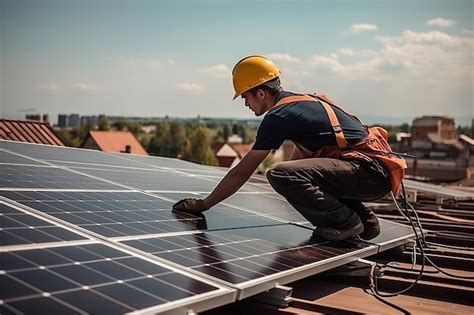 Trabajador Mientras Instalan Un Panel Solar En La Azotea De Una Casa