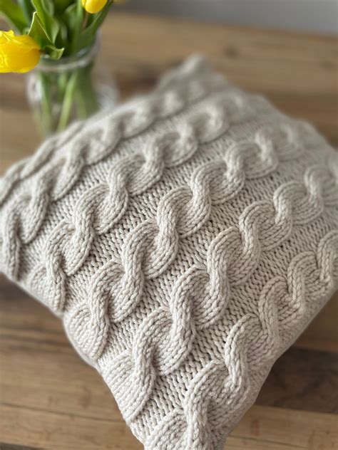 Knitted Pillow Cover, Hand Knit, Cable Knit Pillow Case 18x18 Inches, Throw Pillow Cover, Ivory ...