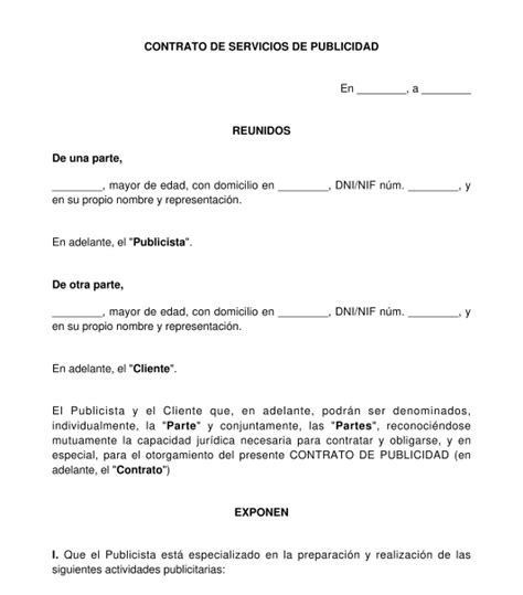 Contrato De Servicios De Publicidad Modelo Word Y Pdf