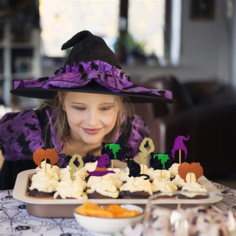 Buy 24 Pcs Hocus Pocus Cupcake Toppers Glitter Star Witch Hair Cupcake