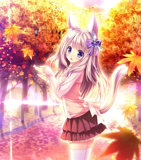 Wallpaper Anime Girls Animal Ears Tail Hair Ornament Long Hair